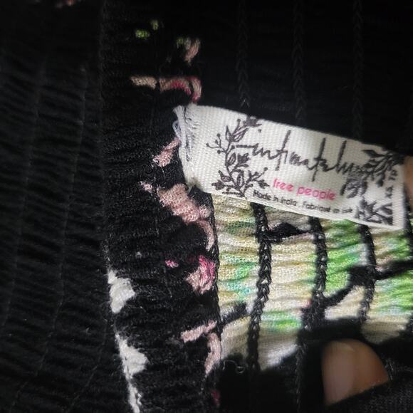 Free People Beau Midi Dress Black Floral Gauzy Smock Slip Sweetheart Sundress XS - Picture 7 of 15